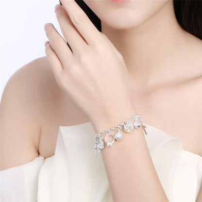 Sterling Silver plated Geometric Zircon Charm Bracelet - Adjustable & Elegant Design