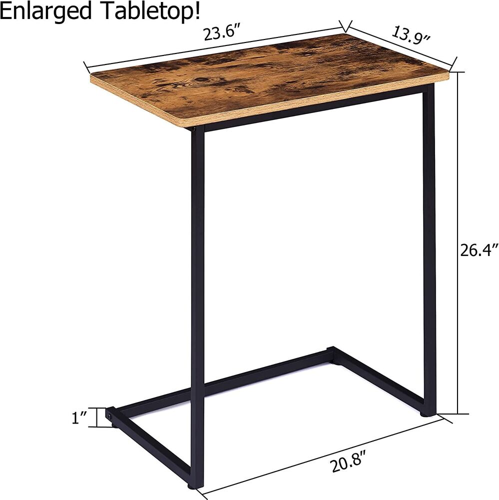 C Shaped Narrow End Table Snack Side Table