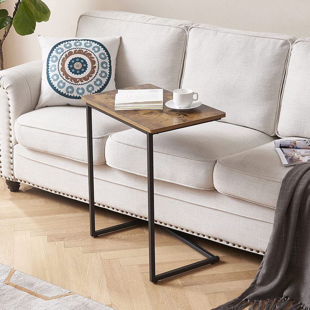 C Shaped Narrow End Table Snack Side Table