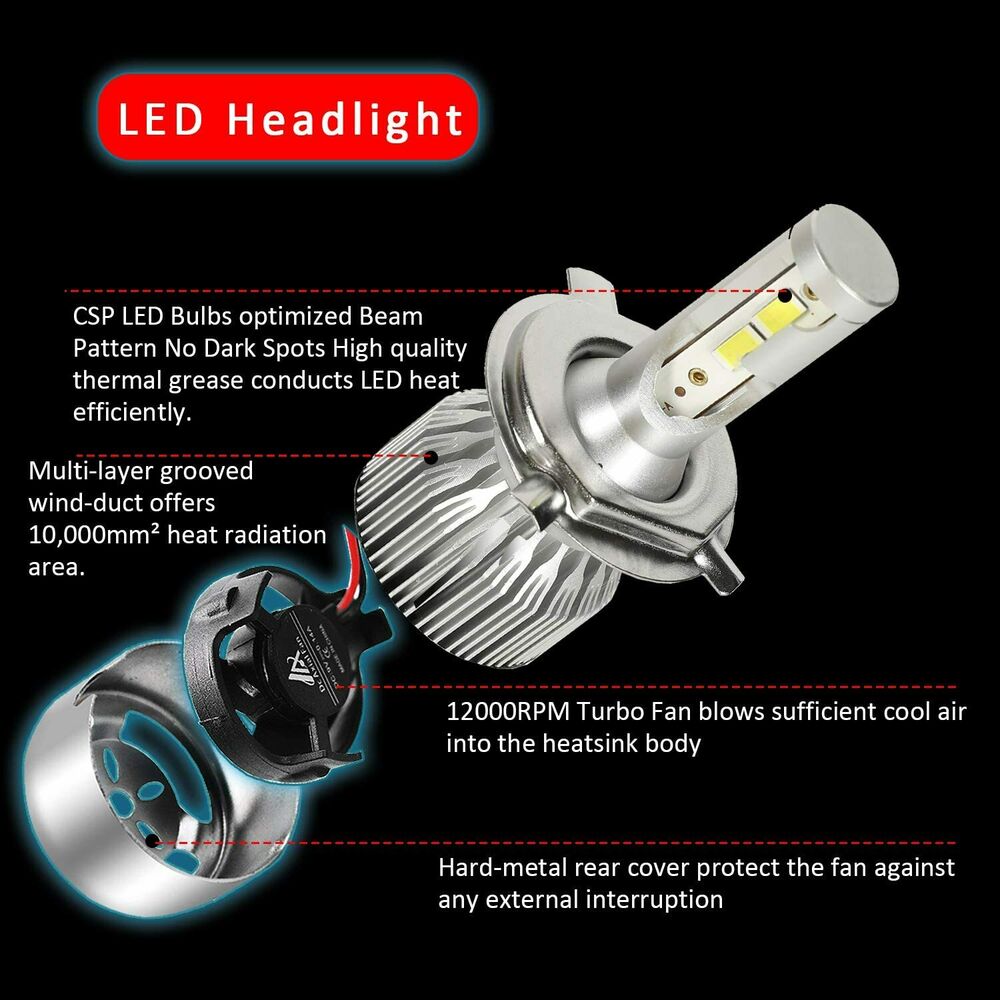 COB H4 LED Headlight Kit 6000K HB2 9003 100W 20000LM