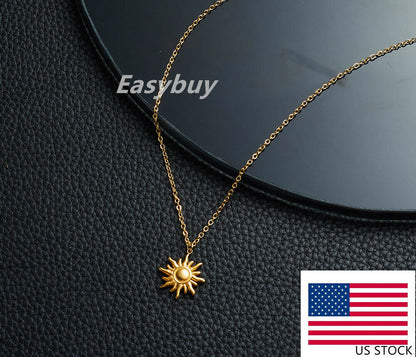 Steel Sun Pendant Chain Necklace