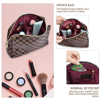 Makeup Bag Checkered Cosmetic Bag