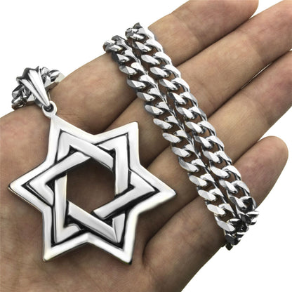 Men Large Jewish Symbol Star Chain Set