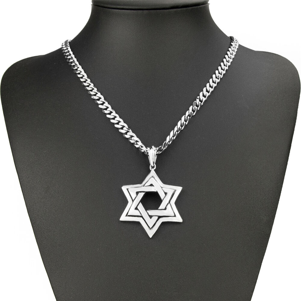 Men Large Jewish Symbol Star Chain Set