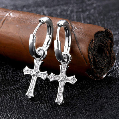 18K White Gold Plated CZ Cross Earrings