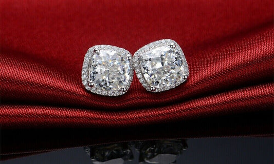 Cubic Zirconia Halo Square Stud Earrings