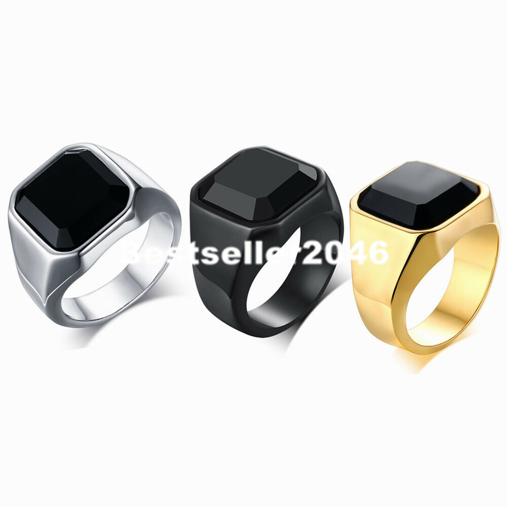 Mens Stainless Steel Black Ring