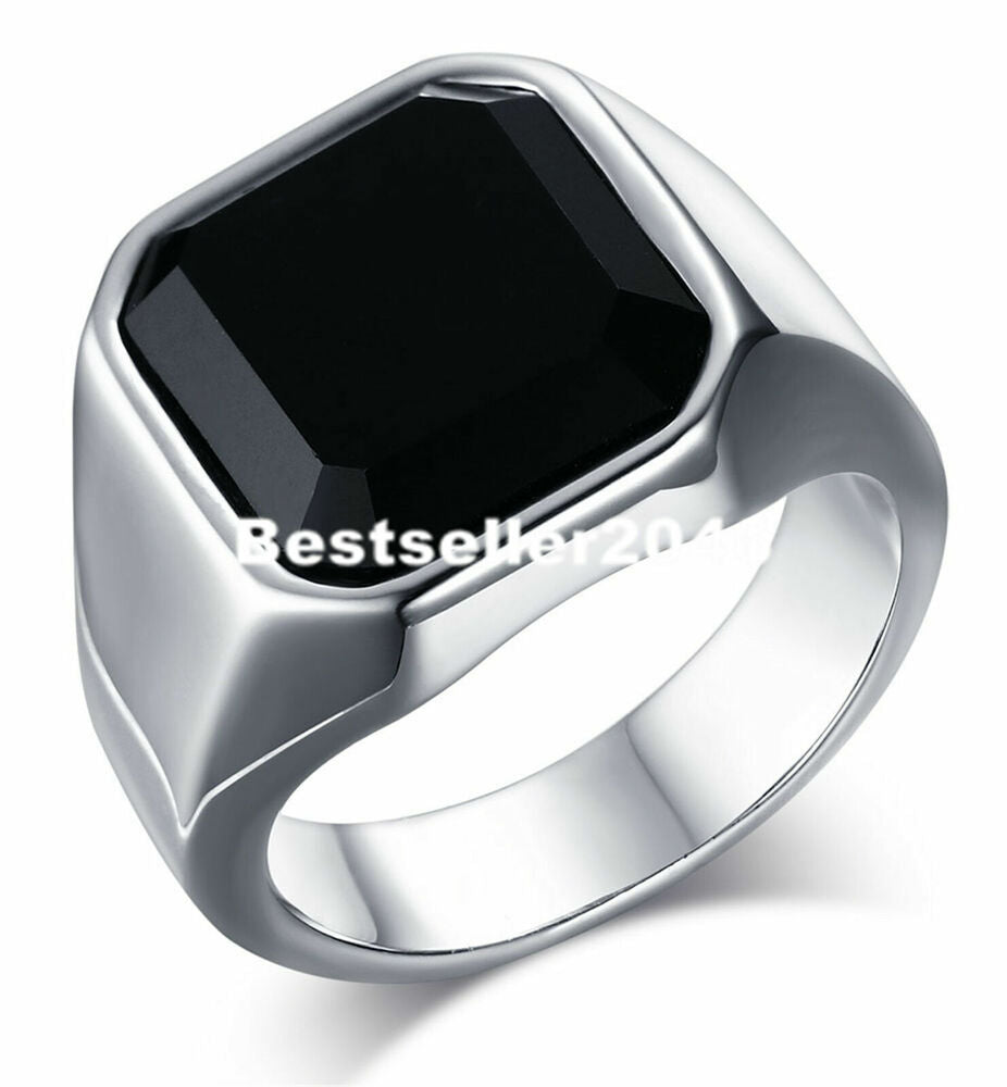 Mens Stainless Steel Black Ring