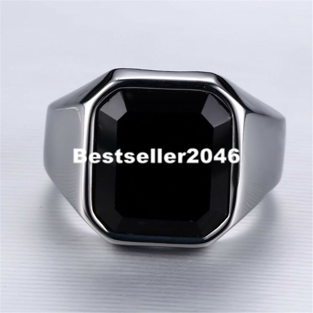 Mens Stainless Steel Black Ring