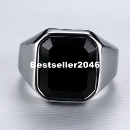 Mens Stainless Steel Black Ring