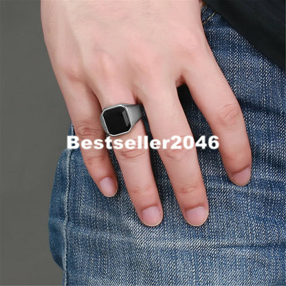 Mens Stainless Steel Black Ring