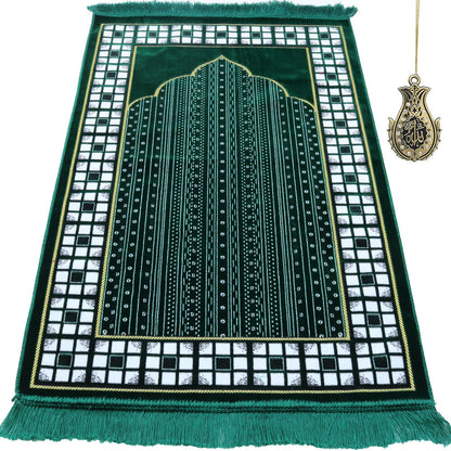 Modefa Islamic Muslim Velvet Janamaz Rug - Green