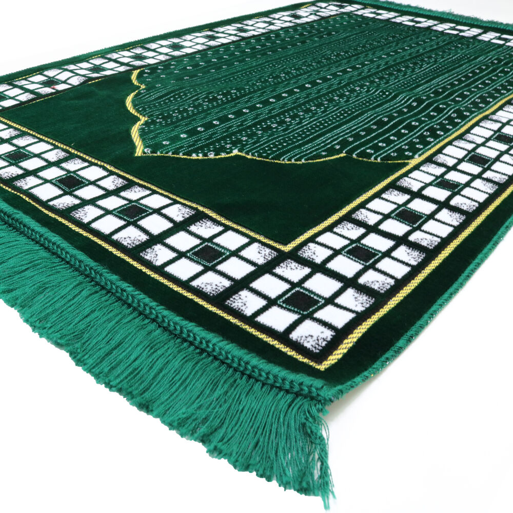 Modefa Islamic Muslim Velvet Janamaz Rug - Green