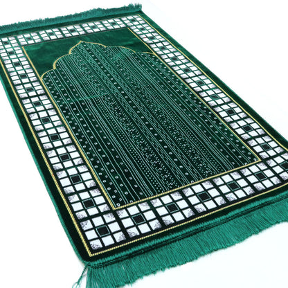 Modefa Islamic Muslim Velvet Janamaz Rug - Green