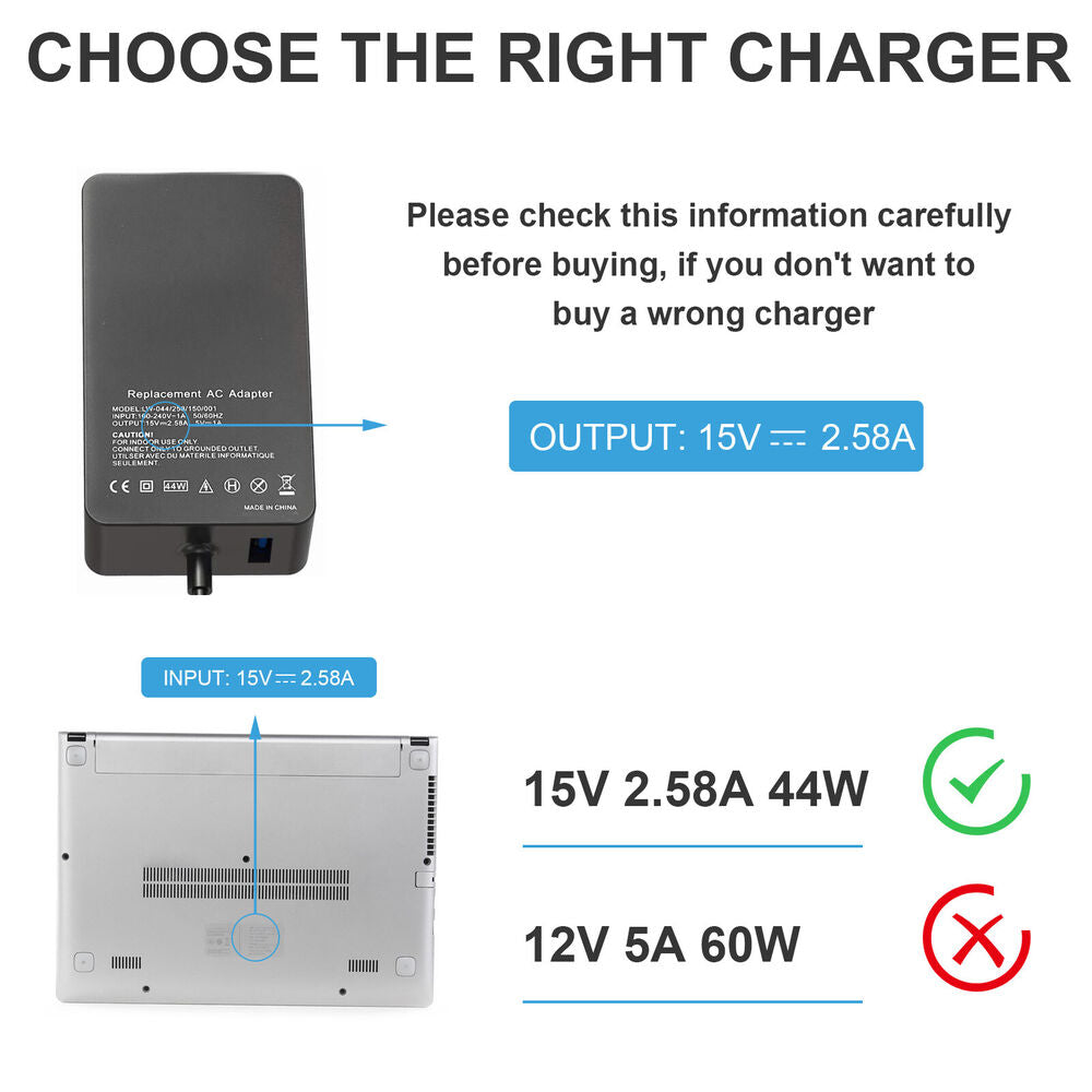 Power Adapter Charger 44W Laptop Book Go 1800