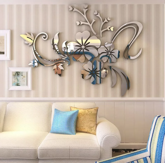 3D-Mirror Flower Art Removable Wall Sticker Acrylic