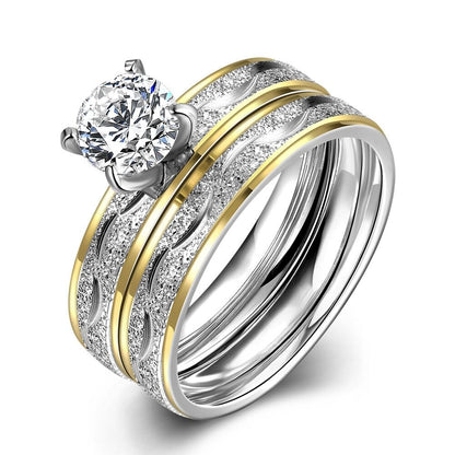 Stainless Steel Bridal Engagement Set Ring