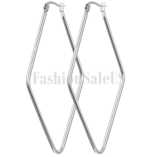 Rhombus Shaped Hoop Huggie Earrings