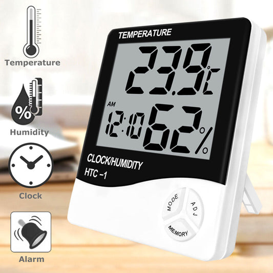 Thermometer Indoor Digital LCD Hygrometer Clock