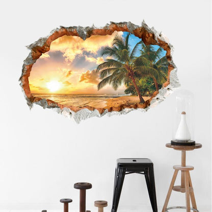 3D Wall Stickers Beach Palm Tree Wallpaper