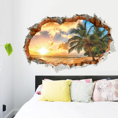 3D Wall Stickers Beach Palm Tree Wallpaper