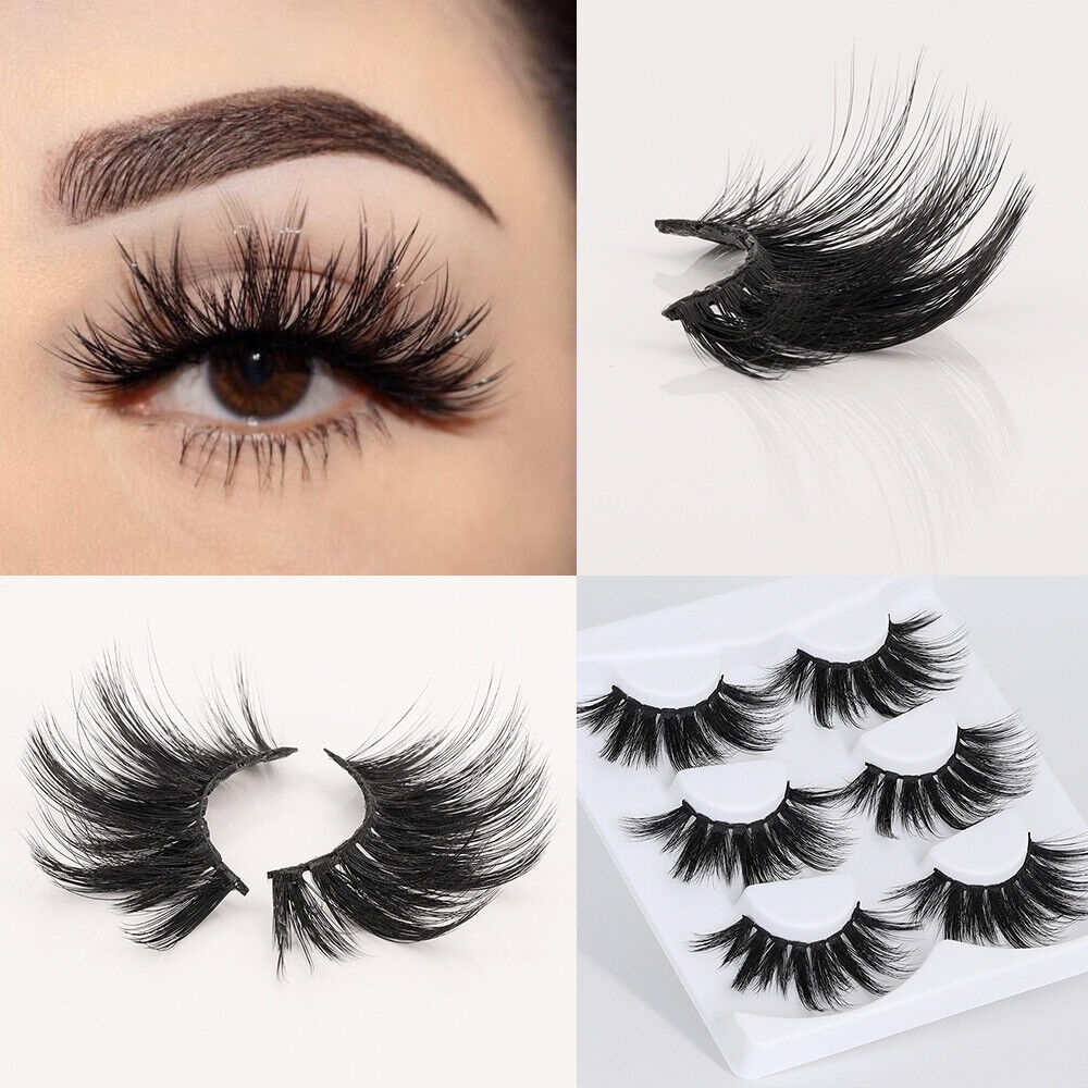 US 3 Pairs 100% Real Mink 5D Volume Eye Lashes