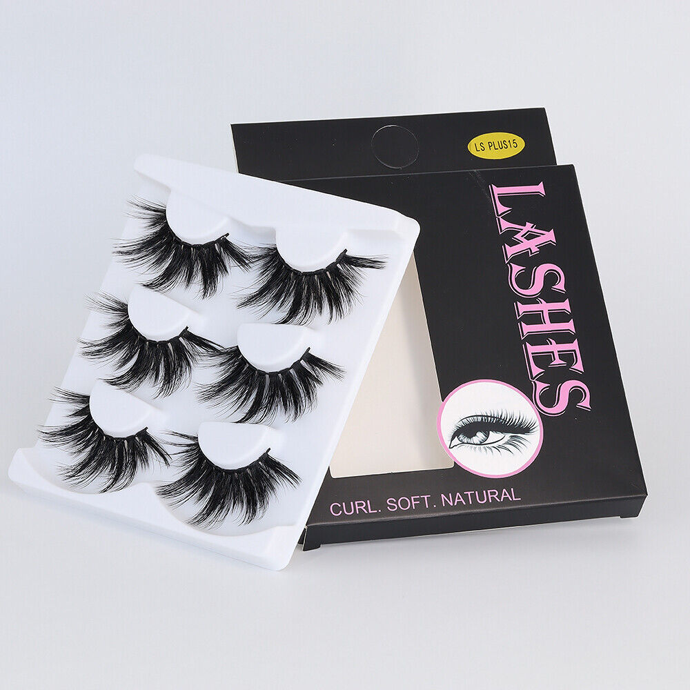 US 3 Pairs 100% Real Mink 5D Volume Eye Lashes