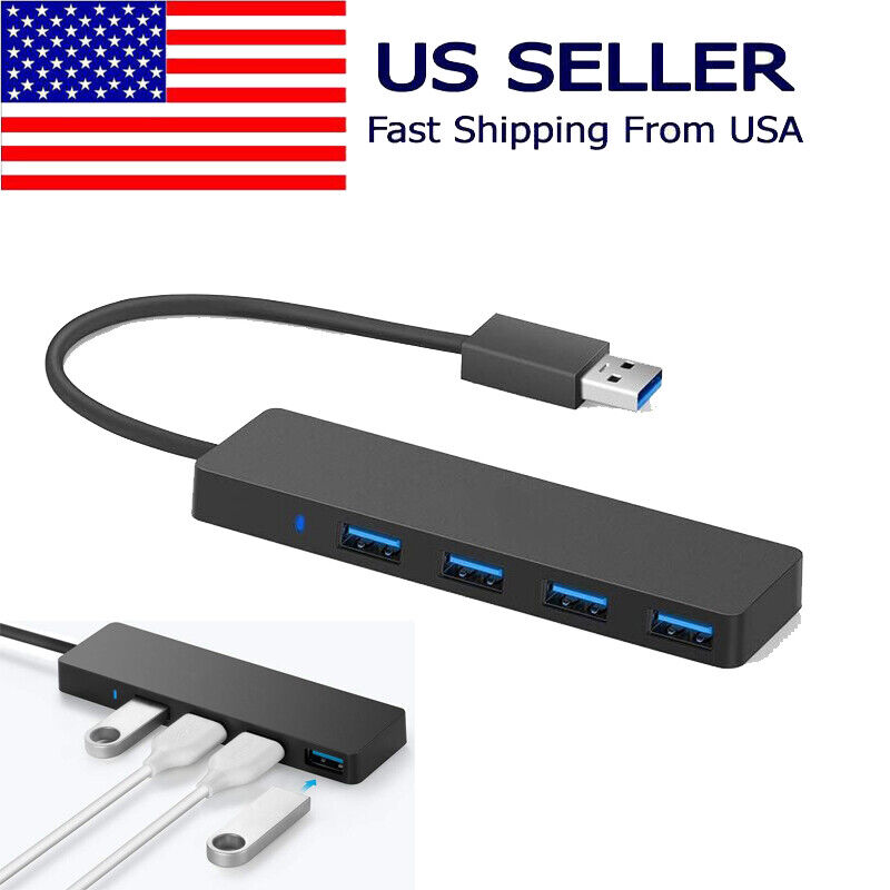 USB 3.0 Hub 4-Port Adapter Mac Laptop Desktop