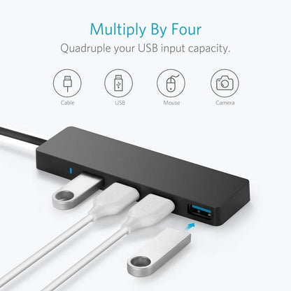 USB 3.0 Hub 4-Port Adapter Mac Laptop Desktop