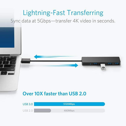 USB 3.0 Hub 4-Port Adapter Mac Laptop Desktop