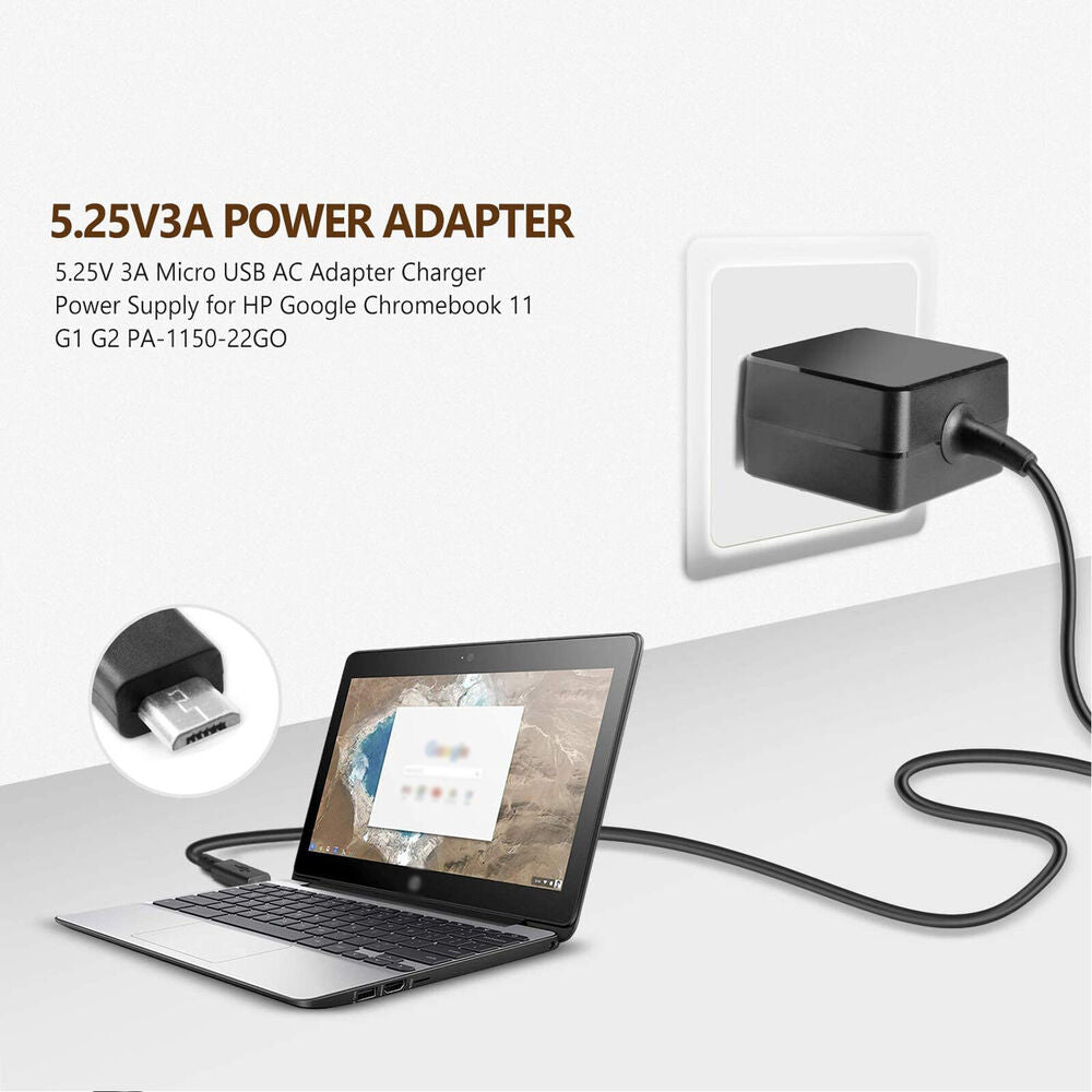 USB Adapter Charger 5.25V 3A for HP Google Chromebook 11 G1 G2 11-1101us 11-1102