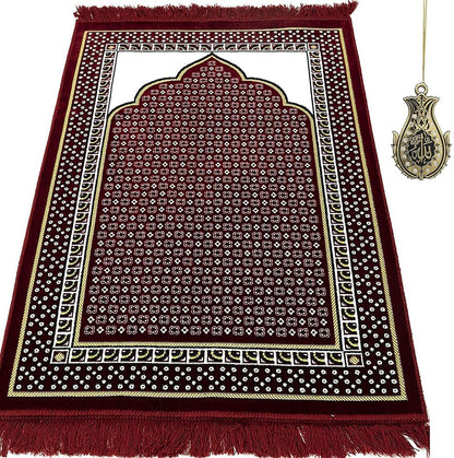 Velvet Dancing Rose Vine Islamic Prayer Rug- Red