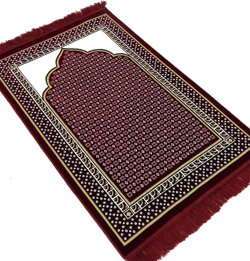 Velvet Dancing Rose Vine Islamic Prayer Rug- Red