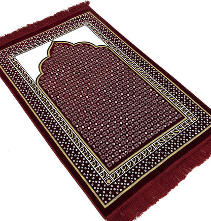 Velvet Dancing Rose Vine Islamic Prayer Rug- Red