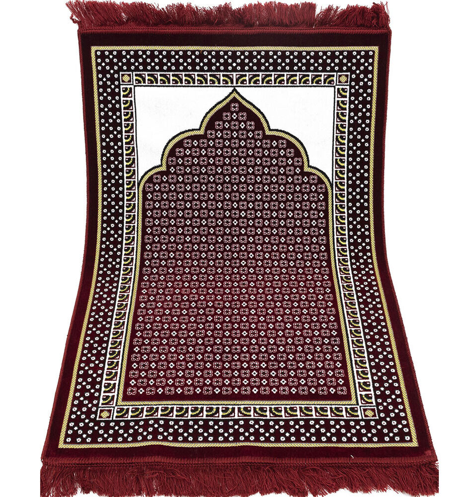 Velvet Dancing Rose Vine Islamic Prayer Rug- Red