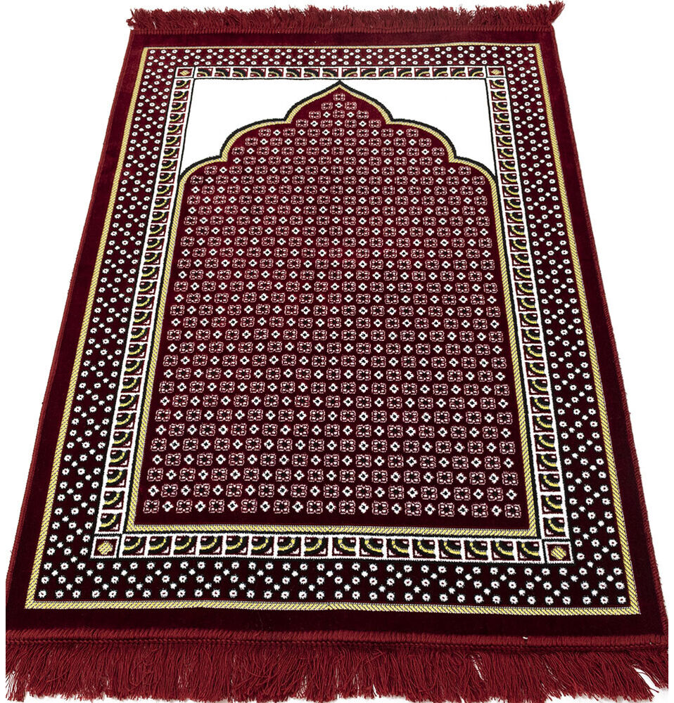 Velvet Dancing Rose Vine Islamic Prayer Rug- Red