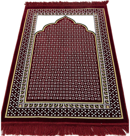 Velvet Dancing Rose Vine Islamic Prayer Rug- Red