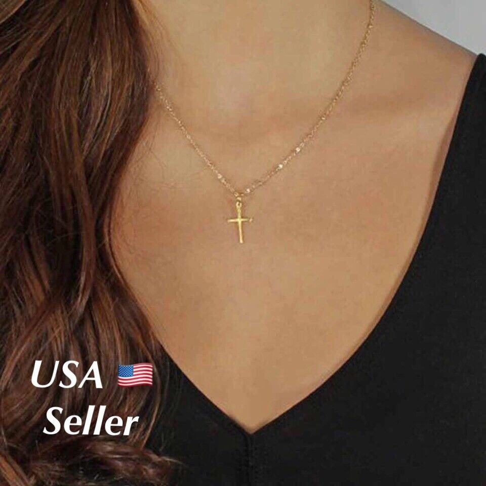 Small Tiny Cross Pendant Necklace