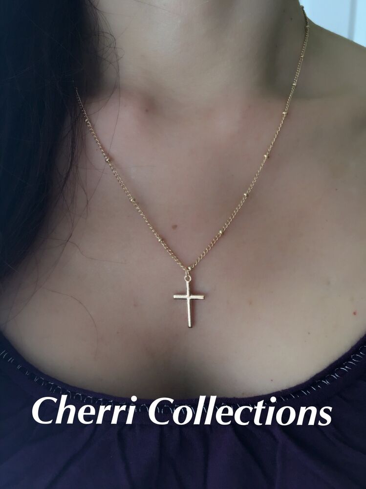 Small Tiny Cross Pendant Necklace