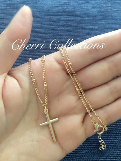 Small Tiny Cross Pendant Necklace