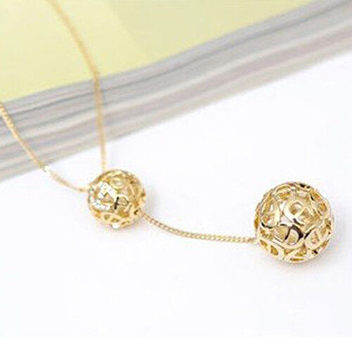 Golden Long Double Ball Pendant Necklace