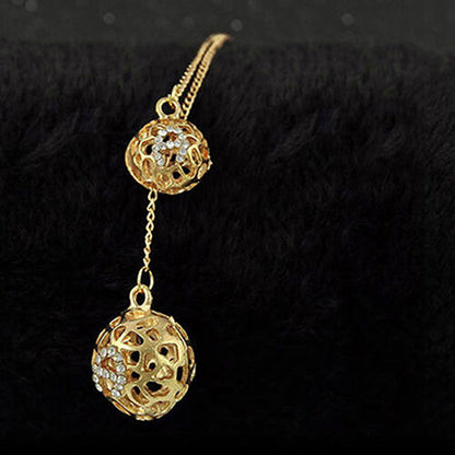 Golden Long Double Ball Pendant Necklace