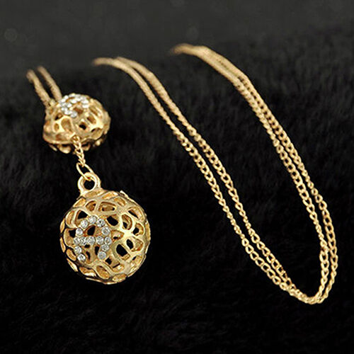 Golden Long Double Ball Pendant Necklace