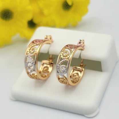 Women's Tri Color Gold Plated Vintage Hoop Earrings.