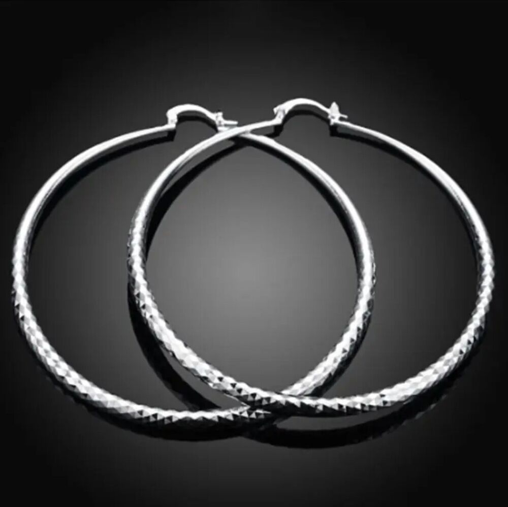 Womens 925 Sterling Silver Extra Large 70mm/2.75" Round Hoop Earrings