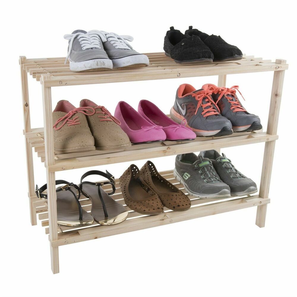 Wooden Shoe Rack Storage Holds 9 Pairs