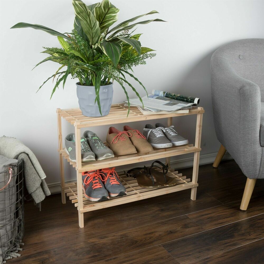 Wooden Shoe Rack Storage Holds 9 Pairs