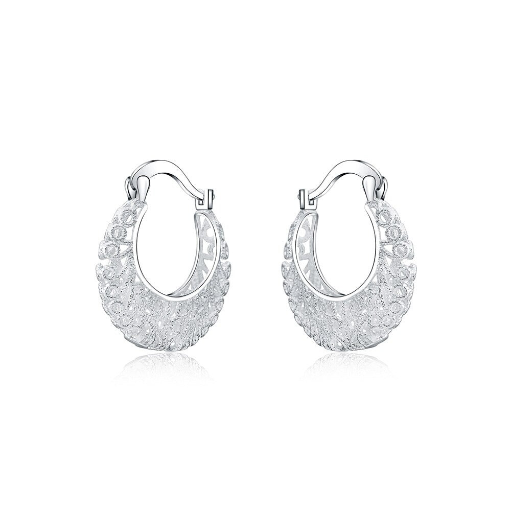 Silver Plated Weave Hollow Moon Hoop Earring