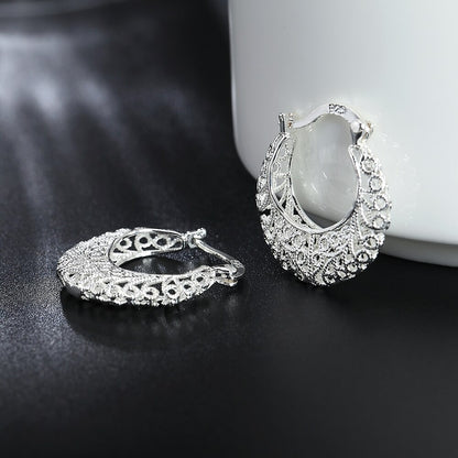 Silver Plated Weave Hollow Moon Hoop Earring