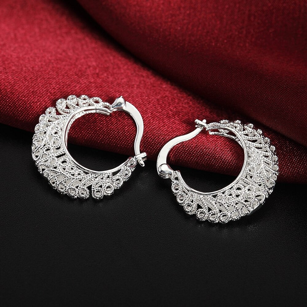 Silver Plated Weave Hollow Moon Hoop Earring